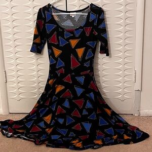 LuLaRoe Navy Maxi Dress Fun Geometric Triangle Pattern, Size Women’s Small
